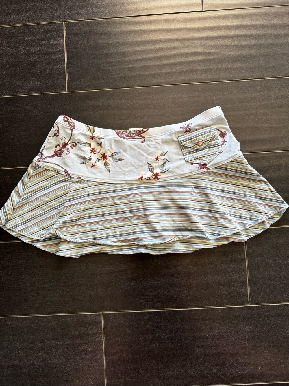 Floral Embroidered Multicolor Striped Swimsuit Skirt Cover up size M/L